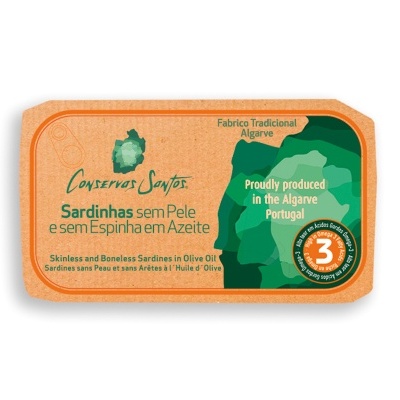 Embalagem de sardinhas sem pele e sem espinha em azeite Conservas Santos