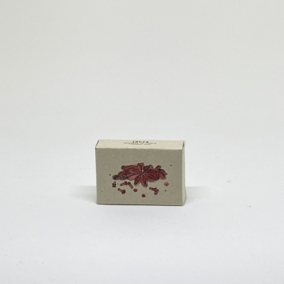 Caixa pequena reciclada com desenho de anis-estrelado e cravinho