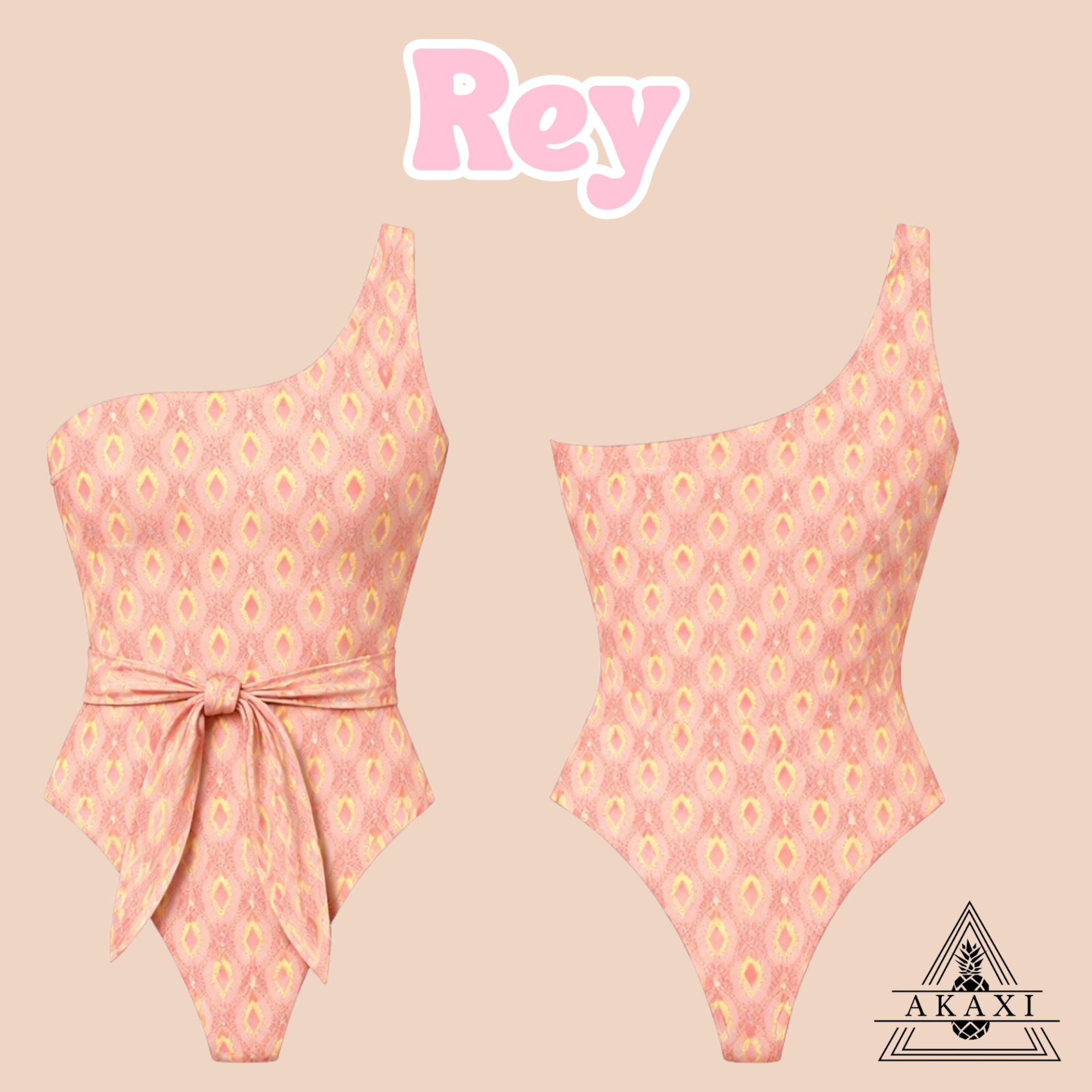 Fato de banho personalizado Fato de banho rosa com padrão amarelo e laço frontal