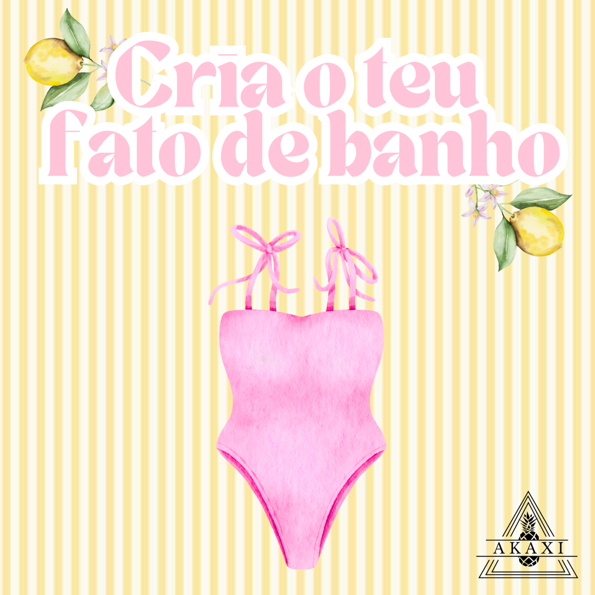 Fato de banho personalizado Fato de banho rosa com alças e laços, texto promocional e logotipo AKAXI