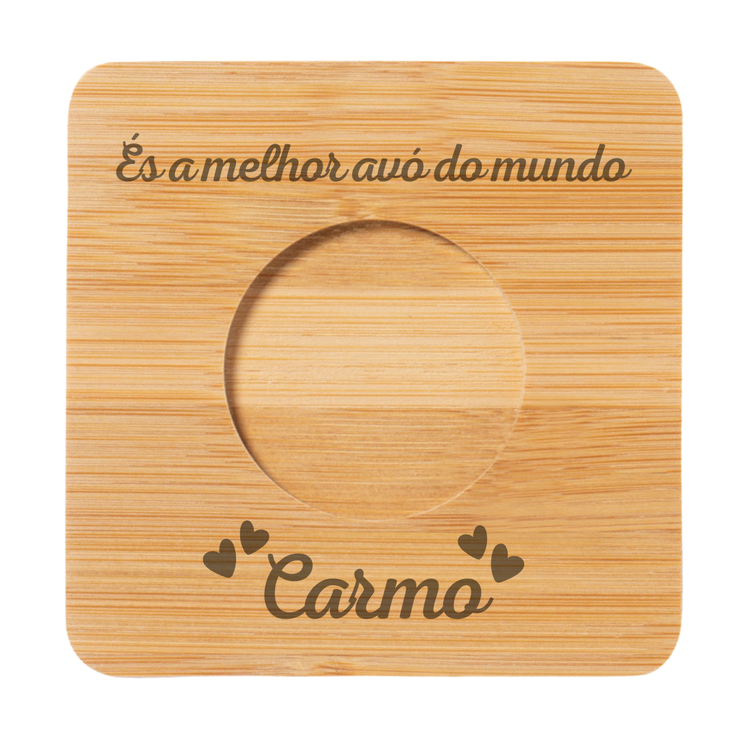 Chávena de Café Tábua de madeira quadrada com gravação personalizada para avó e recuo circular ao centro
