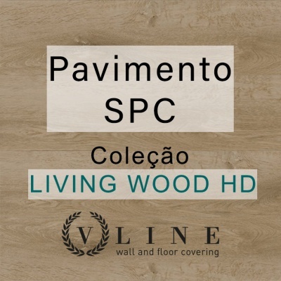 Pavimento SPC castanho claro com texto e logótipo V LINE