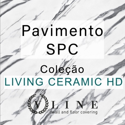 pavimento SPC coleção LIVING CERAMIC HD padrão marmóreo cinza e branco