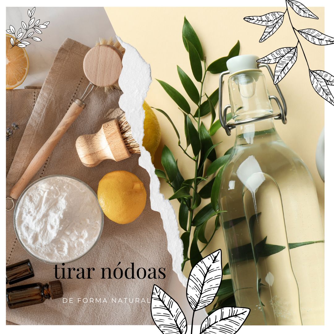 Como tirar nódoas de forma natural Utensílios de limpeza naturais com limão e garrafa de vidro