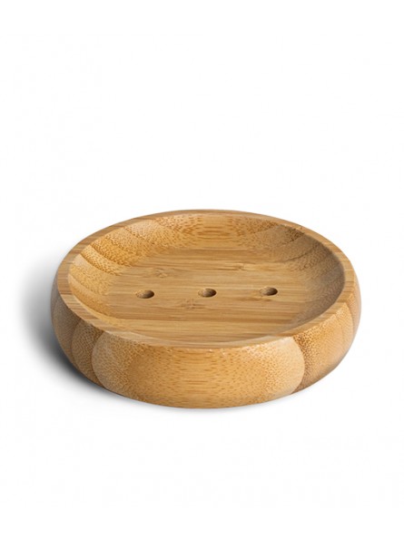 Saboneteira redonda de bambu FSC Saboneteira redonda de madeira clara com três furos