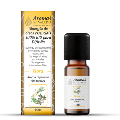 Frasco de óleo essencial Aromas do Valado Flora com embalagem