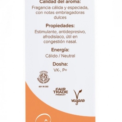 Embalaagem do produto Bioaroma com texto sobre aroma, propriedades e certificações.