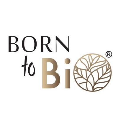Logótipo BORN to BIO com folhas estilizadas em círculo dourado