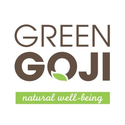 Logotipo da marca GREEN GOJI com slogan natural well-being