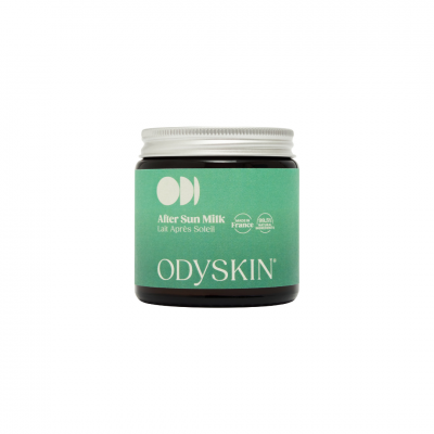 Frasco de creme After Sun Milk ODYSKIN com etiqueta verde
