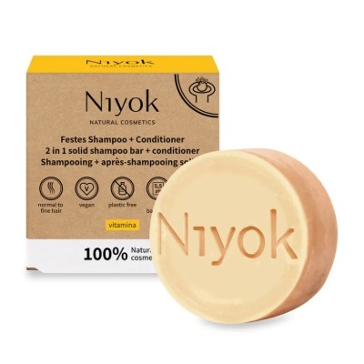 Barra sólida 2 em 1 champô e condicionador Niyok com embalagem de cartão reciclável