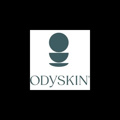 Logótipo da marca ODYSKIN com símbolo circular e texto