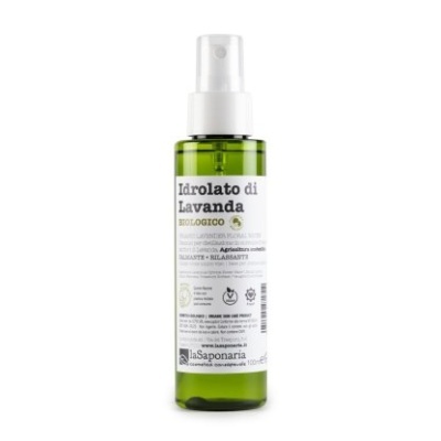 Frasco verde de spray Idrolato di Lavanda com rótulo branco