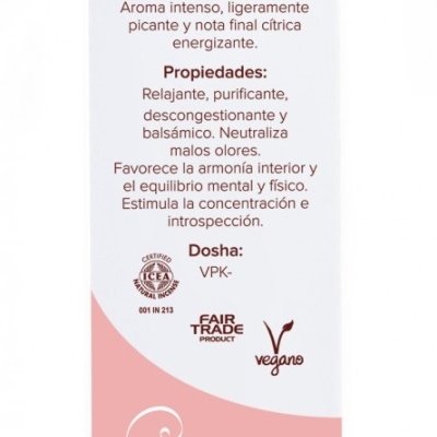 Embalagem de produto BIOAROMA com texto descritivo e selos de certificação no fundo branco e rosa.