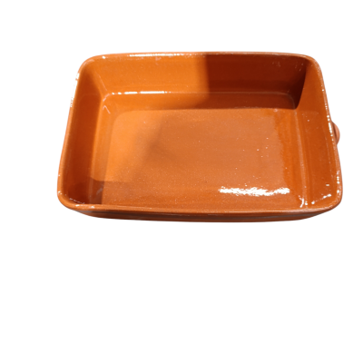 Tabuleiro rectangular castanho de barro vidrado