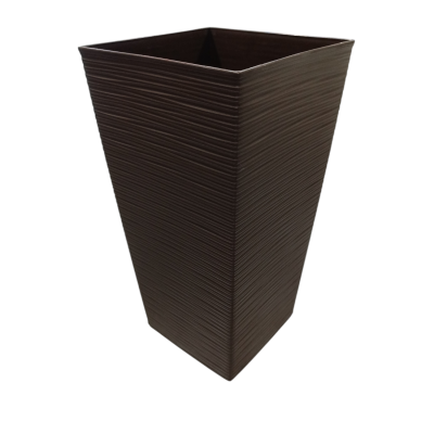 Vaso quadrado castanho com textura estriada horizontal