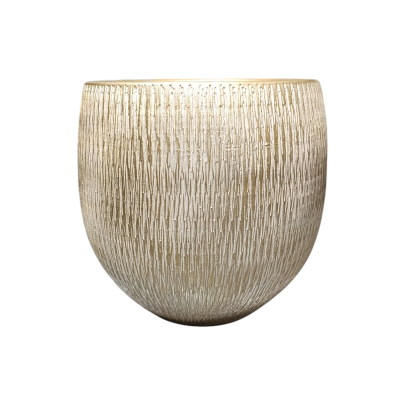 Vaso decorativo dourado com textura vertical em cerâmica