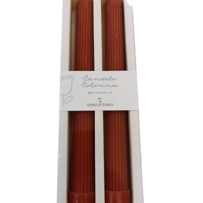 Conjunto de duas velas castiçais terracota em caixa branca com etiqueta