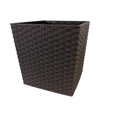 Vaso quadrado de plástico castanho com padrão de rattan