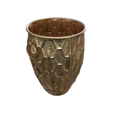 Vaso decorativo metálico bronze hexagonal com alça circular