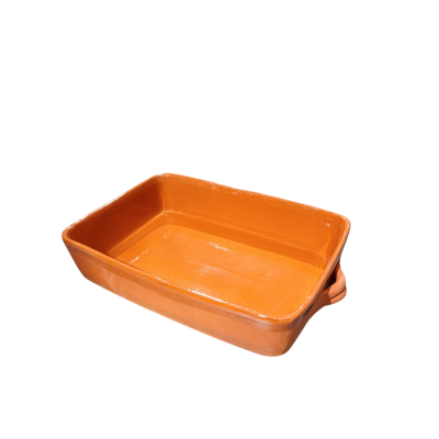 Tabuleiro de cerâmica laranja retangular com pegas