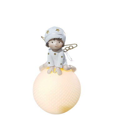 Luminária decorativa com figura infantil e esfera luminosa creme