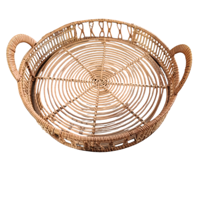 Cesto redondo de vime natural com cabos para transporte
