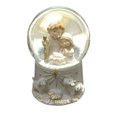 Globo de neve com tema de natividade em branco e dourado