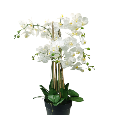 Orquídea branca artificial com vaso preto