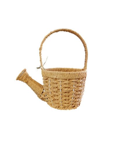 Regador trançado castanho claro com alça curva