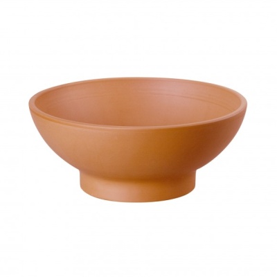 Taça redonda de terracota laranja com fundo elevado