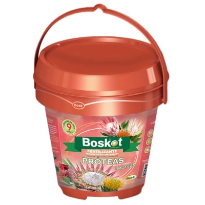 Embalagem de fertilizante Boskot para proteas com rótulo rosa