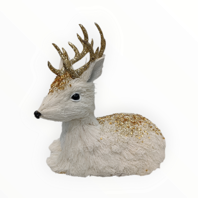 Veado decorativo branco com glitter dourado