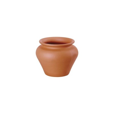 Vaso de terracota laranja claro com boca larga e formato arredondado