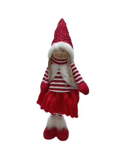 Boneca decorativa vestida com vermelho e branco