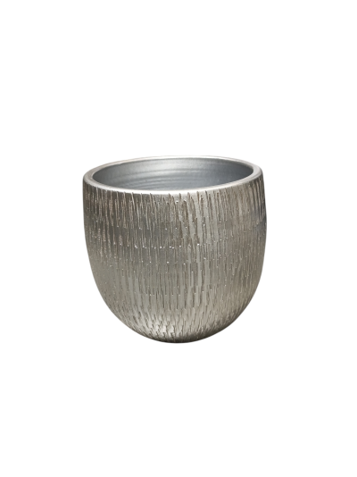 Vaso decorativo prateado com relevo vertical irregular