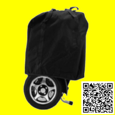 Roda de automóvel com capa preta e código QR num fundo amarelo