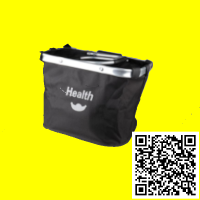 Saco de compras preto com palavra 'Health'