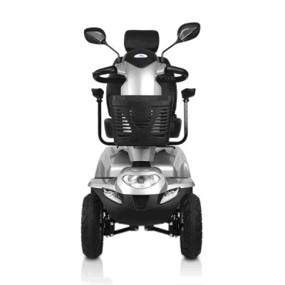 Scooter de mobilidade elétrica cinza prateado vista frontal