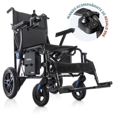 Cadeira de rodas elétrica preta com controle joystick e bateria ITAKA