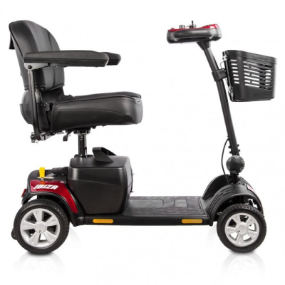 Veículo de mobilidade com assento em couro preto e cesto frontal preto