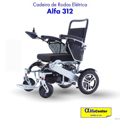 Cadeira de rodas elétrica Alfa 312 com estrutura cinza e assento preto
