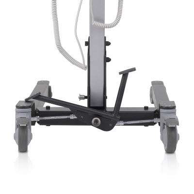 Base metálica com rodas cinzentas e sistema de apoio preto