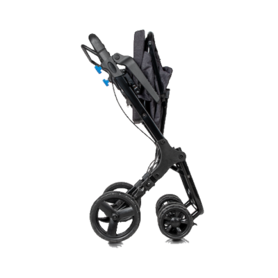 Carrinho de bebé preto dobrado com rodas pretas