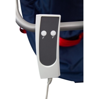 Comando cinza e branco com dois botões montado em estrutura metálica