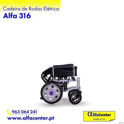 Cadeira de rodas elétrica Alfa 316 prateada com assento preto
