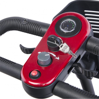 Painel de controlo vermelho de scooter elétrica com mostrador e chave