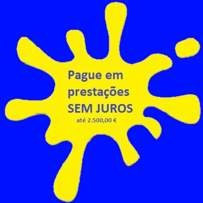 Mancha amarela com texto cinzento sobre fundo azul