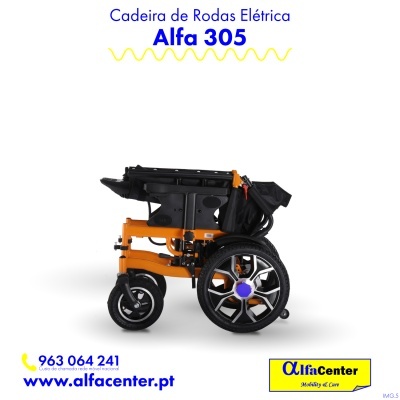 Cadeira de rodas elétrica dobrável Alfa 305 em preto e salmão