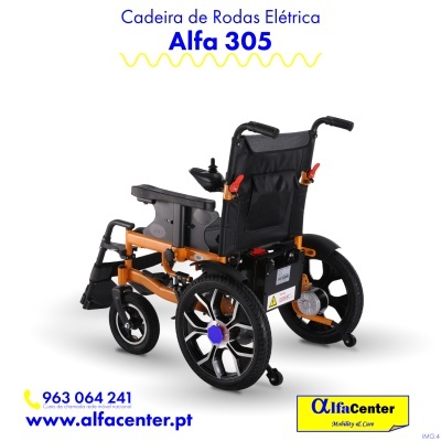cadeira de rodas elétrica Alfa 305 laranja e preta